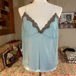 Bali Studio Sheer Baby Blue and Gray Pin-Striped Tank Top